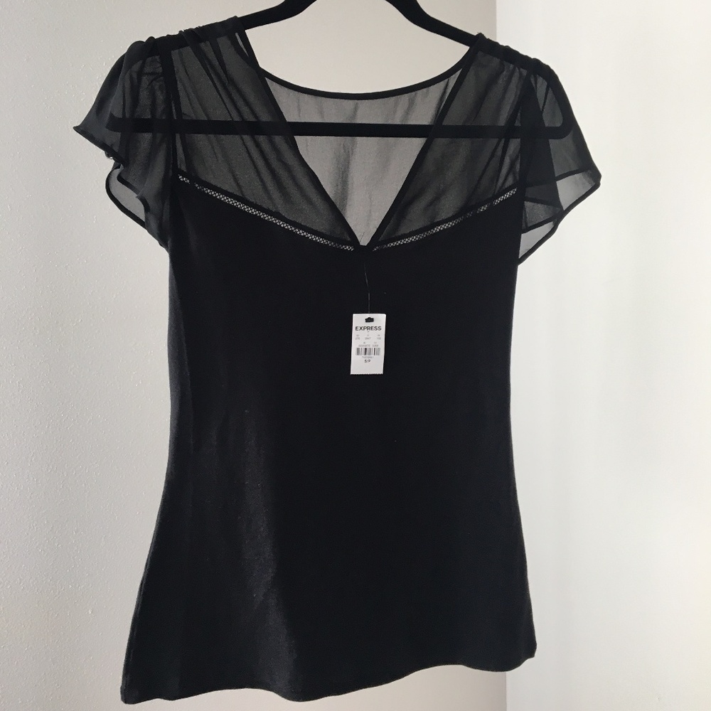 NWT Express Sheer Sleeve V-Neck Top